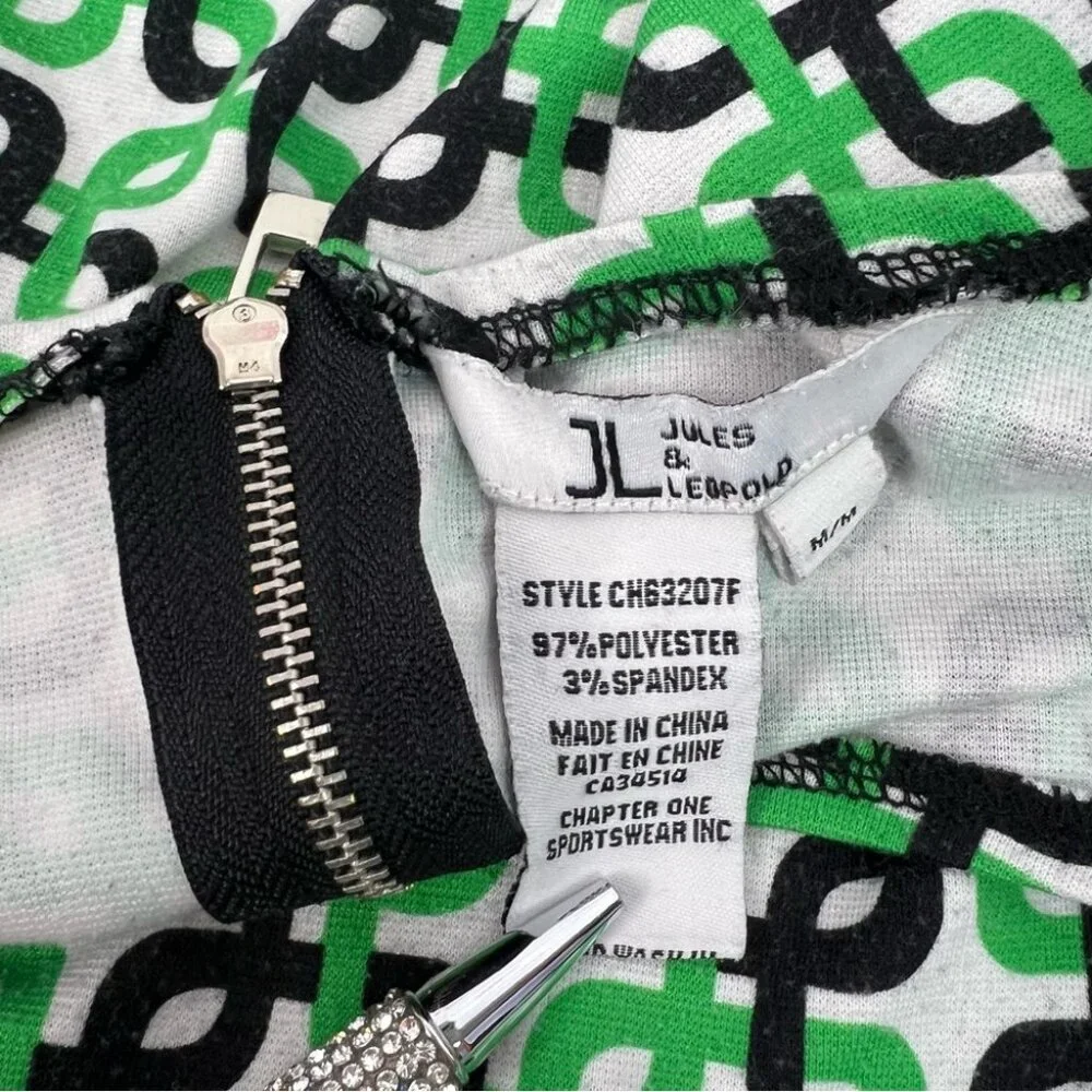 Jules & Leopold tshirt chain ⛓️‍💥 links 🔗zip up back Green Black Geometric Tee - Picture 9 of 11